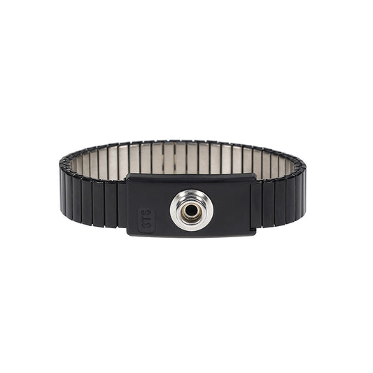 Wrist band, adjustable metal, black with 10mm stud